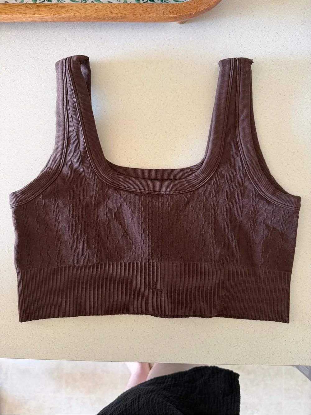 JoyLab Brown Ribbed Square-Neck Crop Tank - Picture 3 of 4